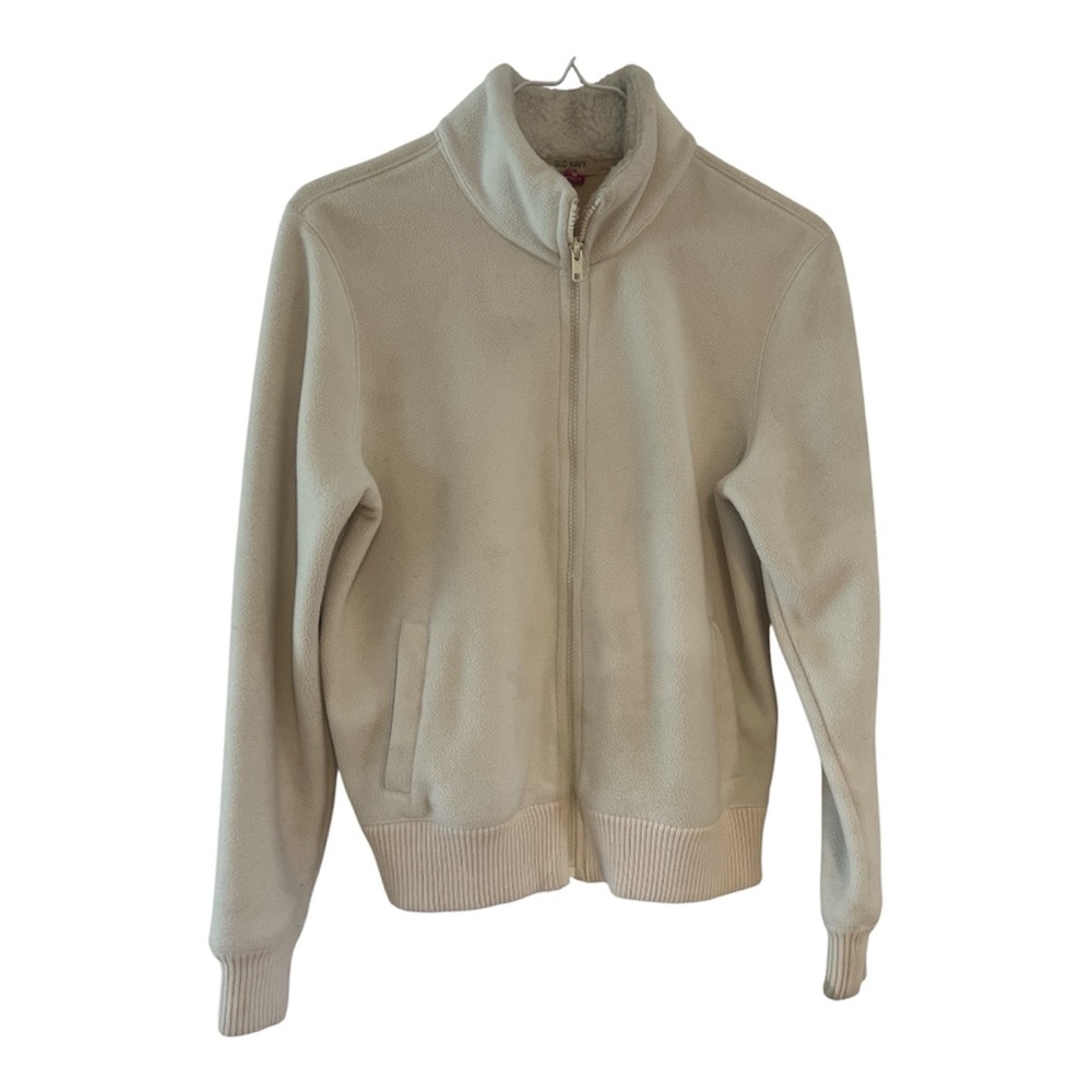 Old Navy Cream Zip-Up Fleece Sherpa Jacket Size Medium EUC
